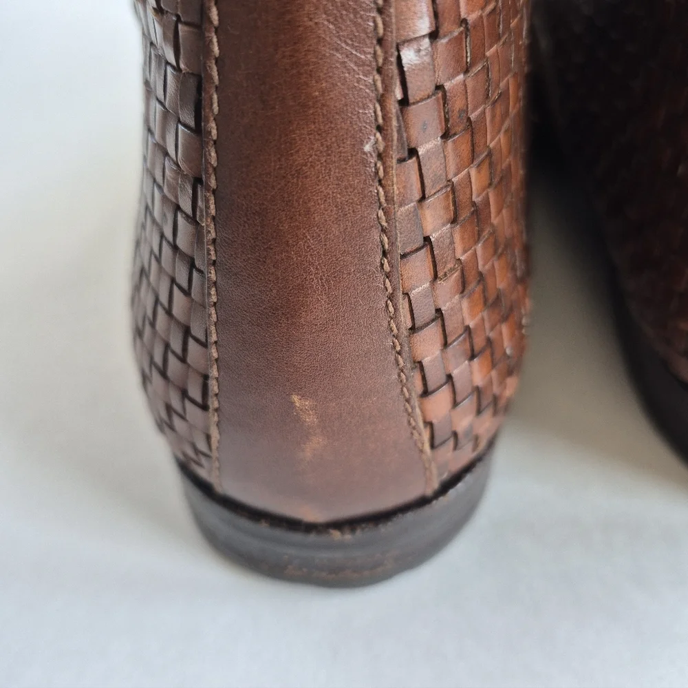 Susan Bennis Warren Edwards Shoes Brown Woven Leather Boot Italy VTG Size 9.5